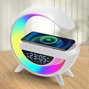 LED Wireless Charger for Phones, BT 3401 ATMOSPHERE NIGHT SPEAKER  LED Table Lamp for Bedroom with Light and Alarm Included in One  OFFICE/LIVING ROOM PERFECT GIFT OPTION